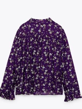 Zara Purple Floral Long-Sleeve Blouse